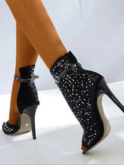 Glitter Rhinestone Cut-out High Heel