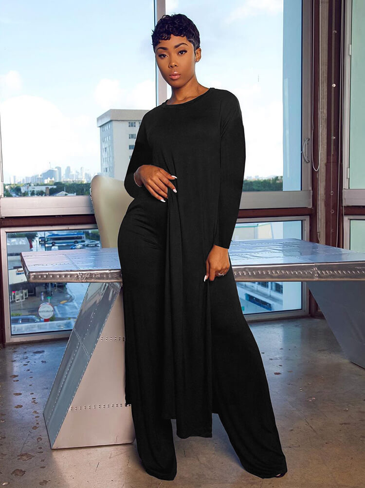 Two Piece Long Sleeve Split Top Pants