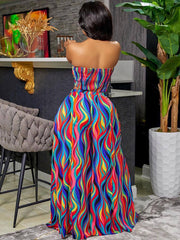 Two Piece Colorful Tube Top Wide Leg Pants