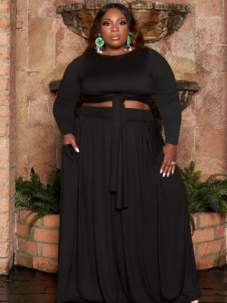 Plus Size Two Piece Wrap Top Maxi Dress