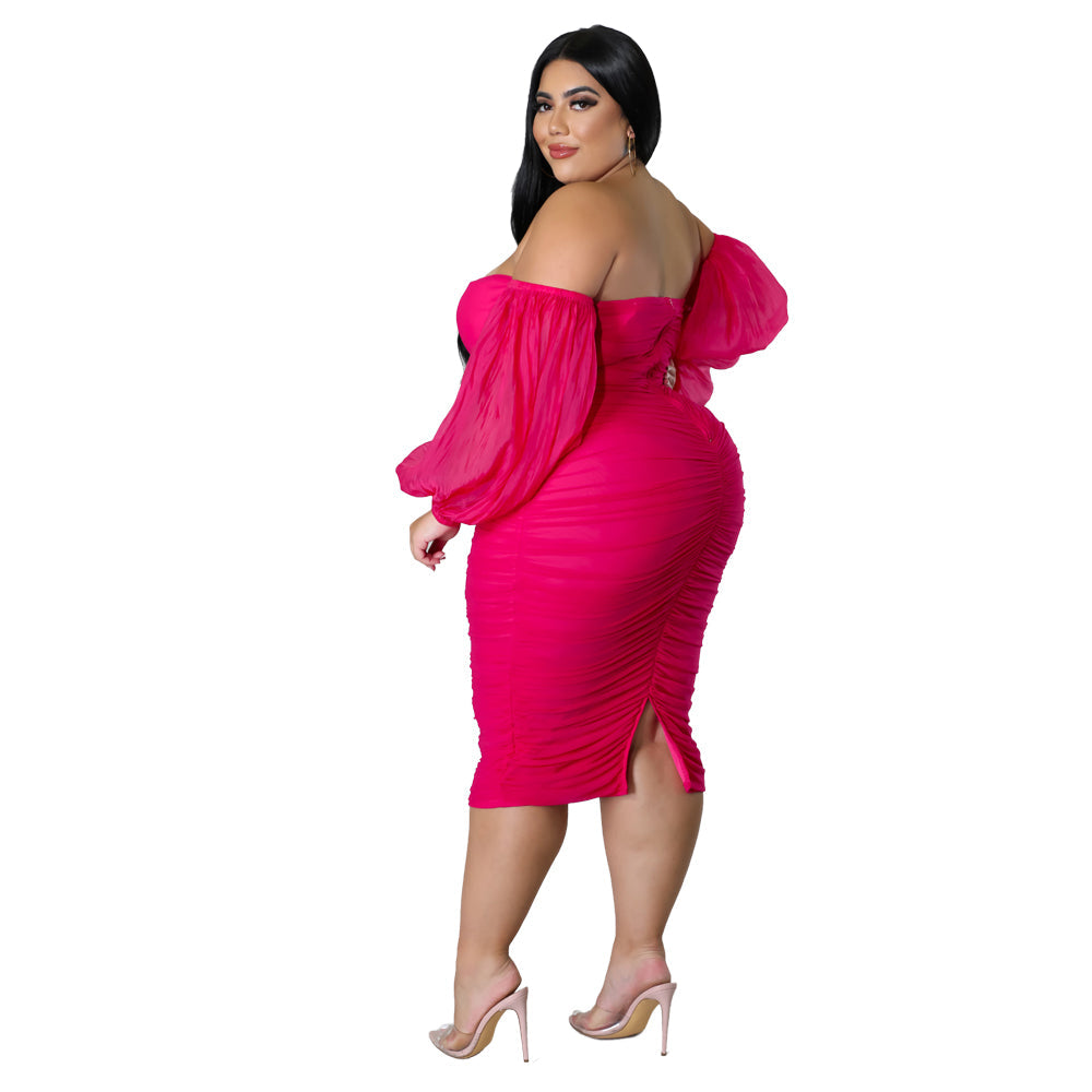 Plus Size Off Shoulder Bodycon Midi Dress