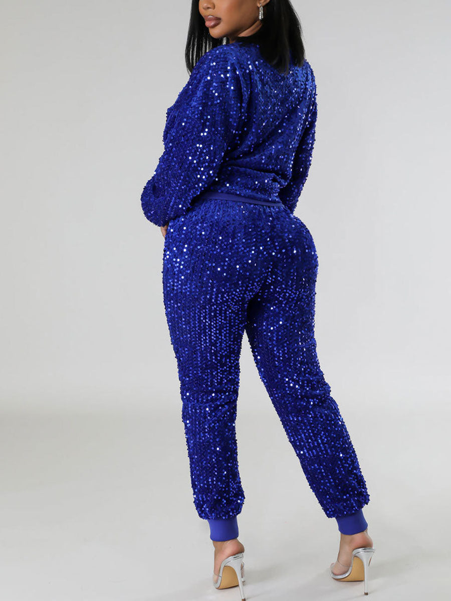 Glitzer-Sweatshirt-Hosen-Set