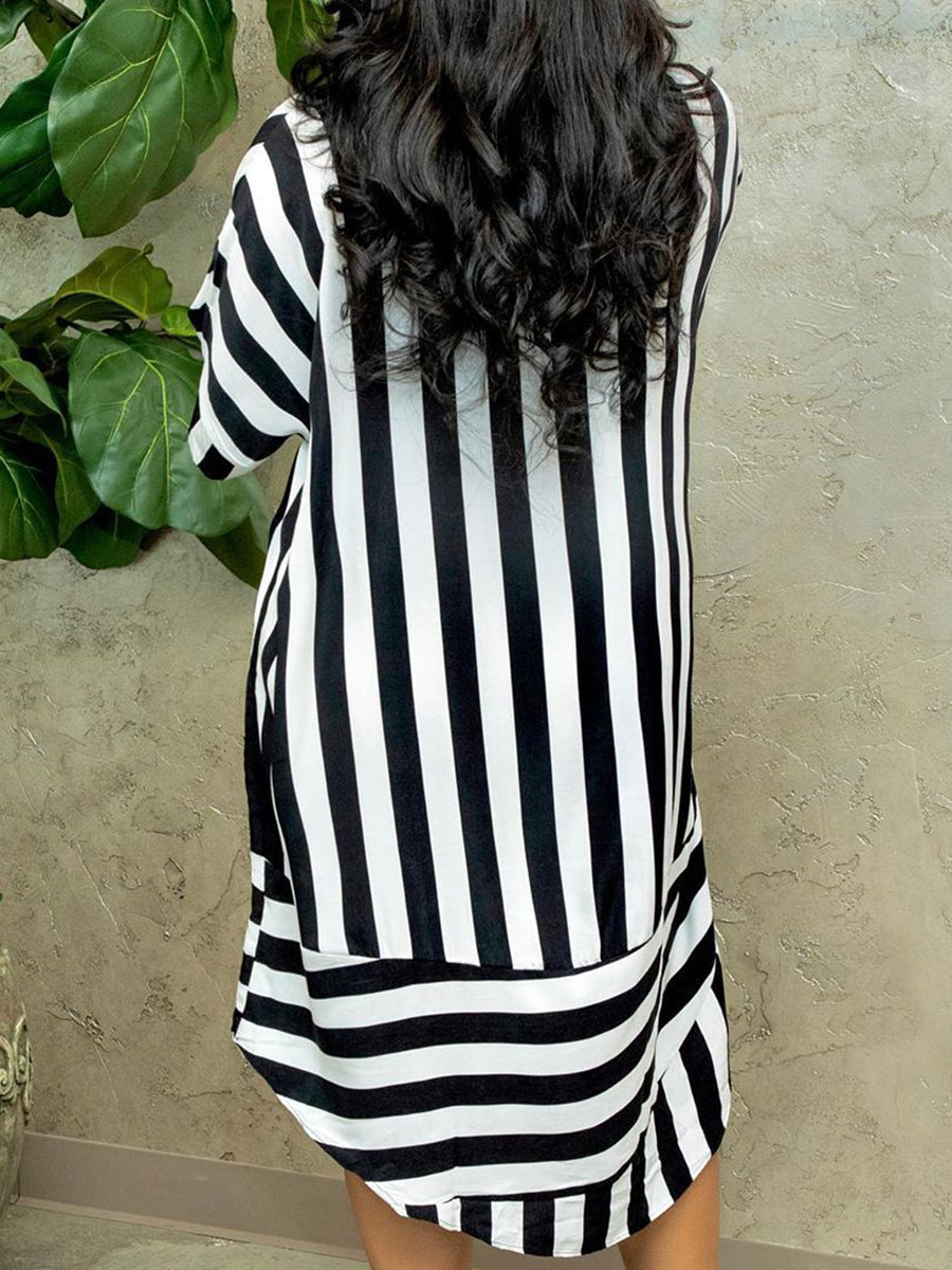 Striped Lapel Shirt Dress