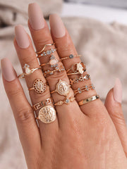 Retro Geometric Cross Gold Coin Rings