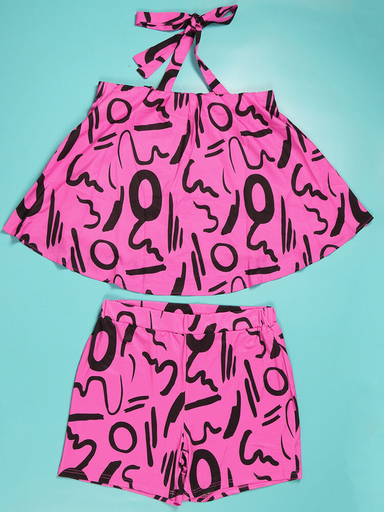 Halter Neck Open Back Top and Shorts Set