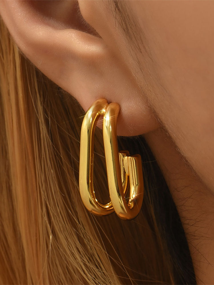 Minimalist Double Layer Geometric Earrings