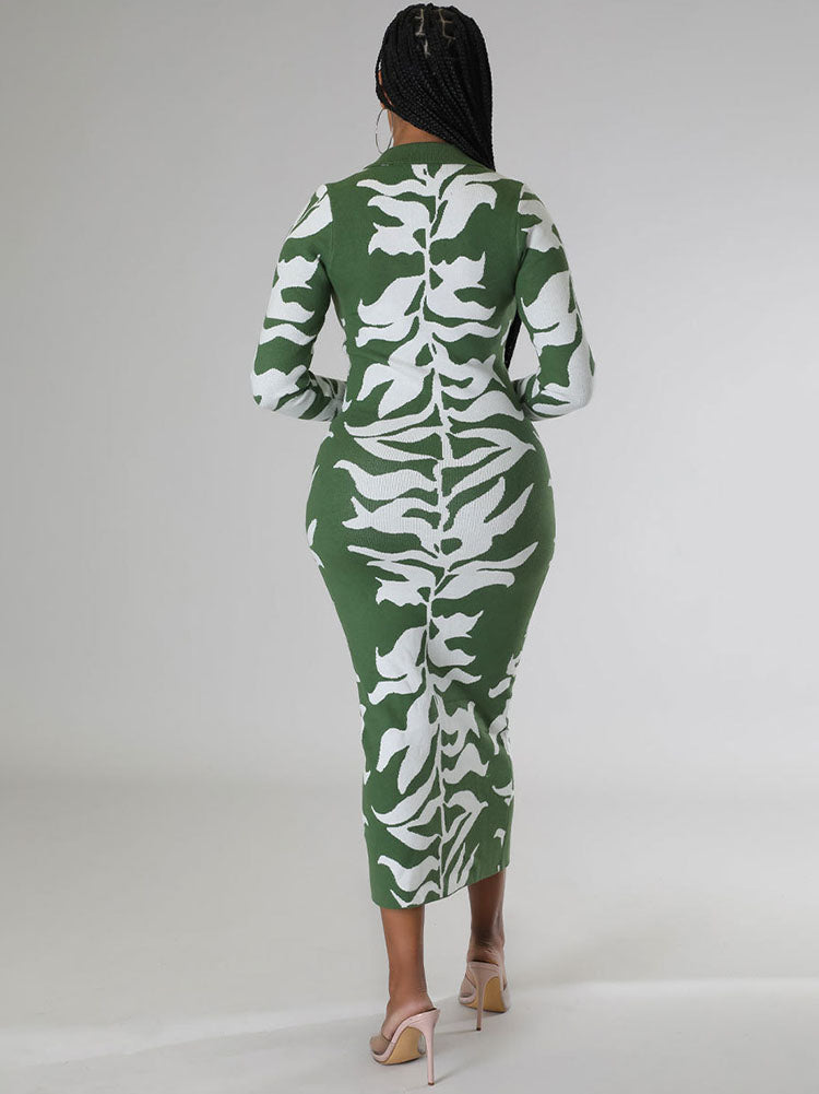 Long Sleeves Lapel Button Midi Dress