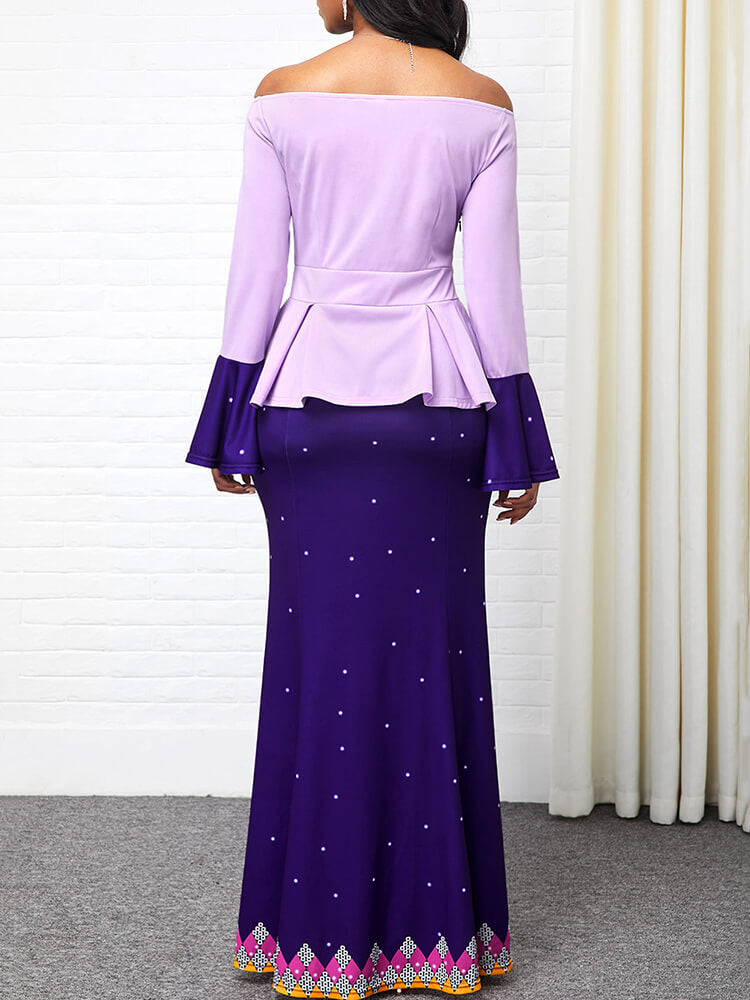 Long Sleeve Floral Print Ruffle Bodycon Maxi Dress