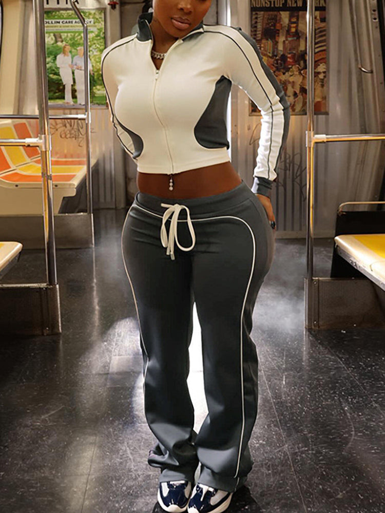 Stand Collar Slim Fit Fitness Jacket and Shorts Set