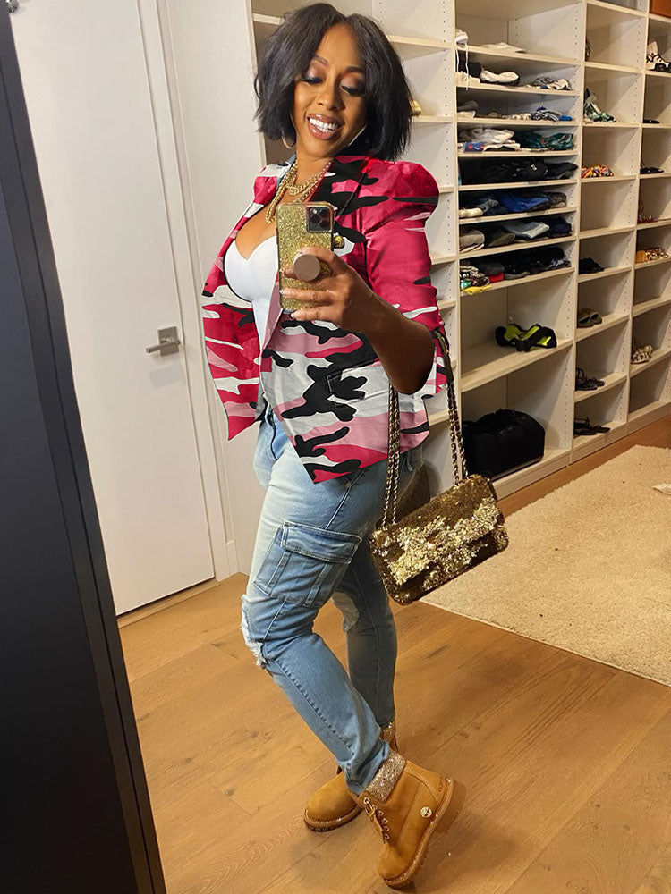 Long Sleeves Camouflage Print Jacket