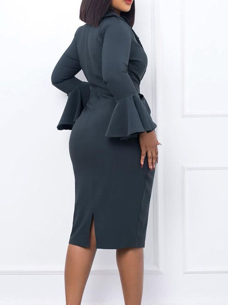 Long Sleeves Flower Patchwork Midi Dress