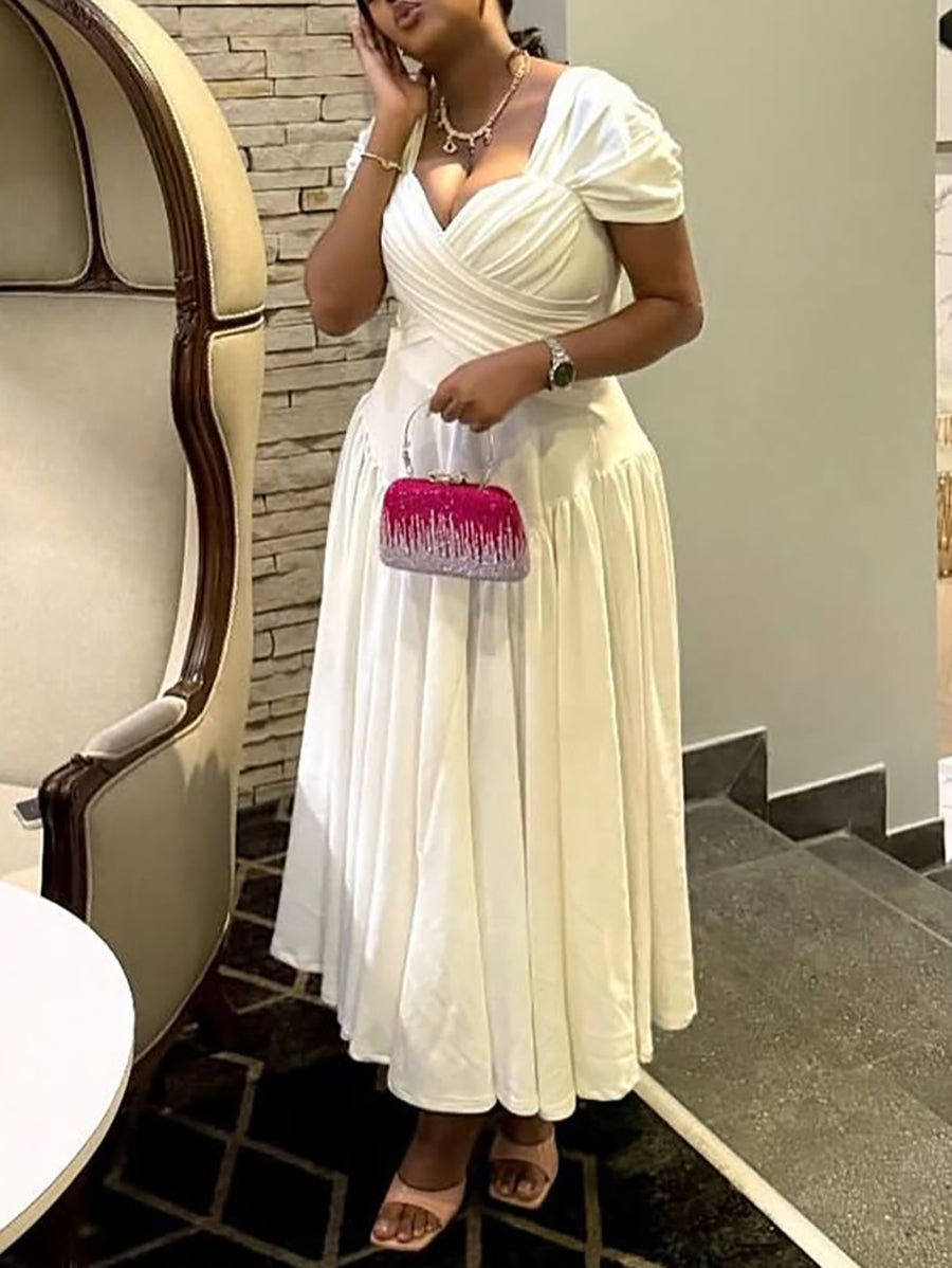 Plus Size Sweetheart Neckline Elegant Midi Dress