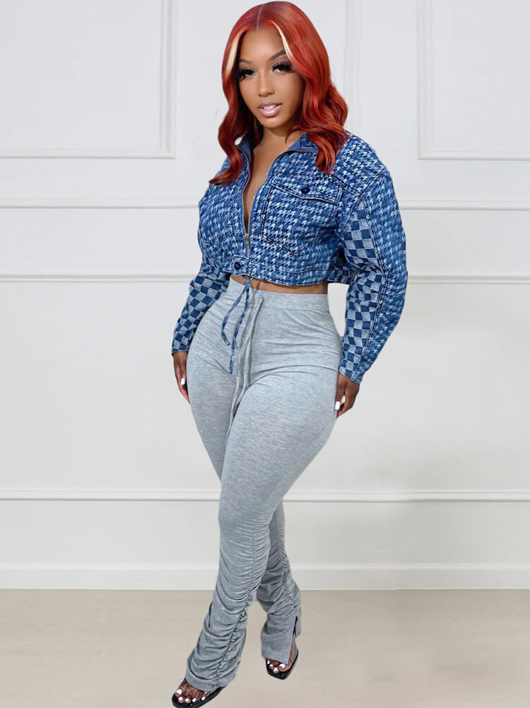 Long Sleeve Plaid Print Bodycon Jacket