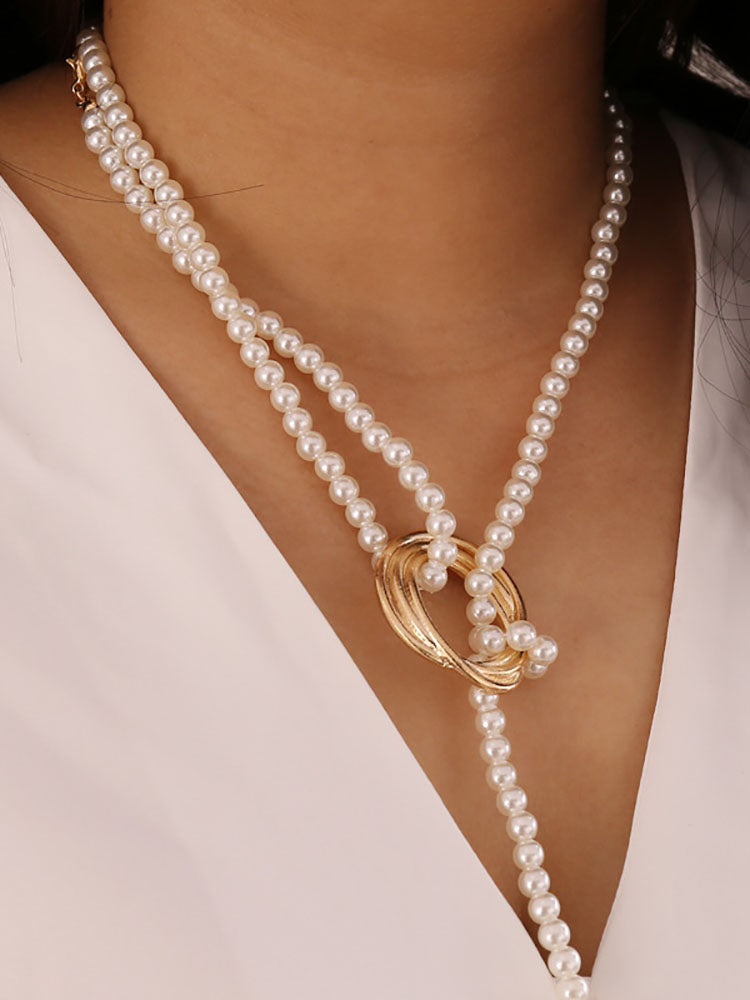 Pearl Geometric Patchwork Necklaces+Bracelet Set