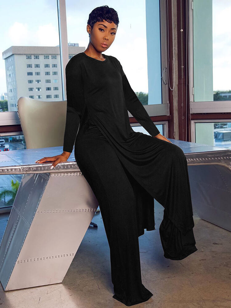 Two Piece Long Sleeve Split Top Pants