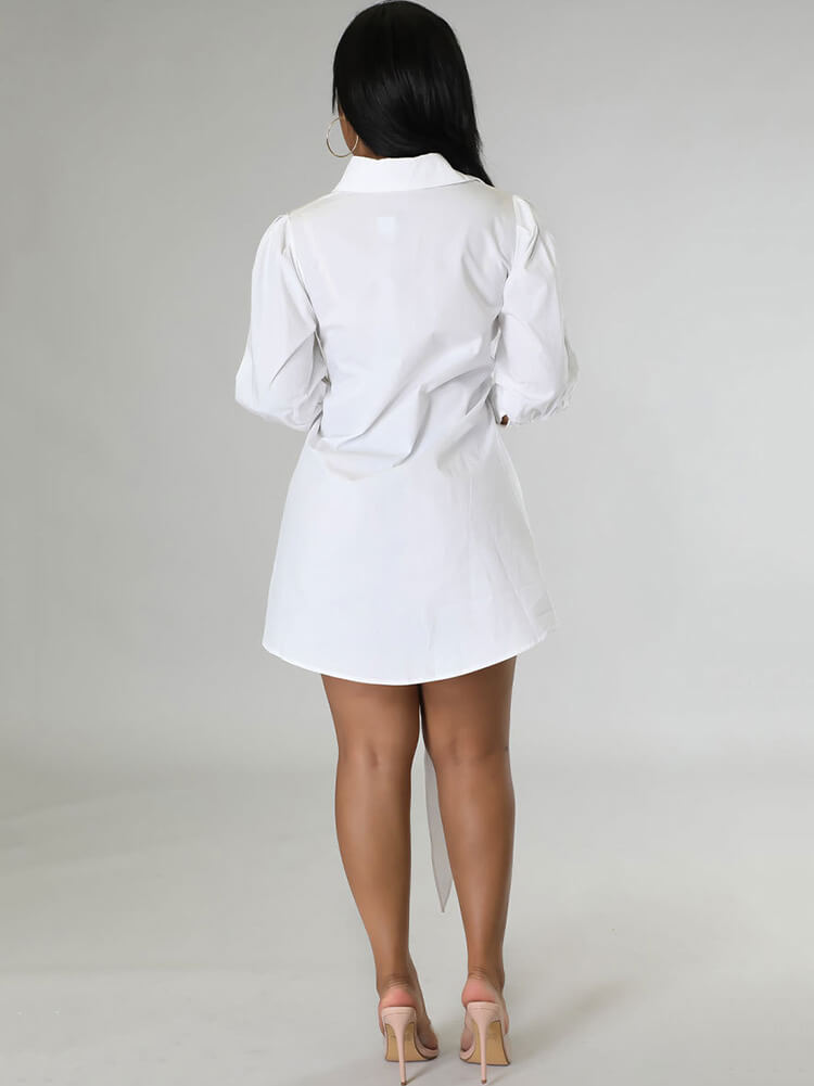 Long Sleeve Button Solid Shirt Dress