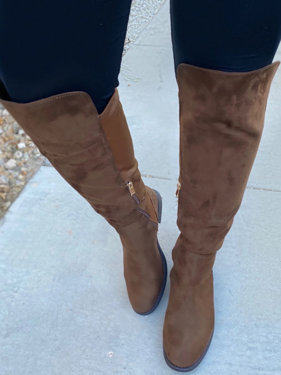 Suede Over-the-Knee Flat Riding Boots