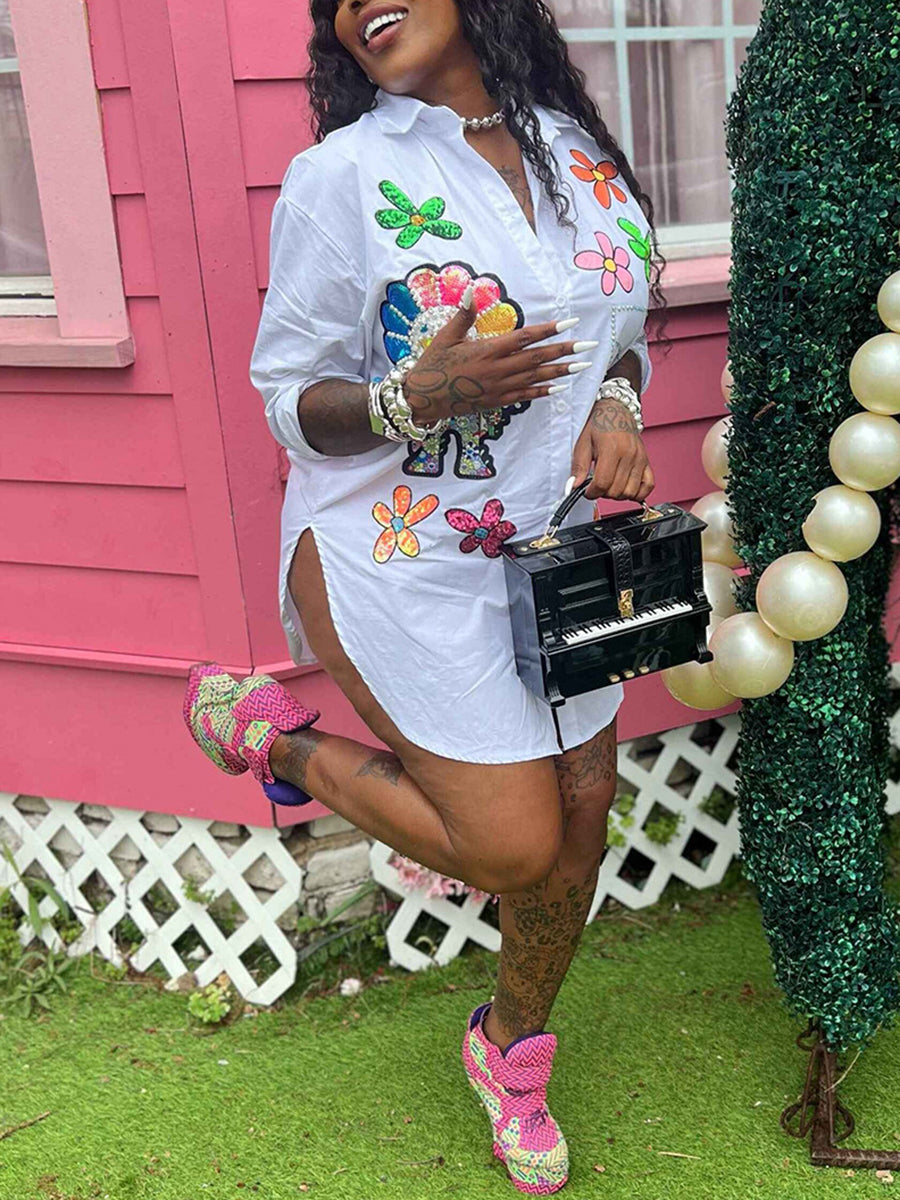 Pearl Floral Print Shirt Dress