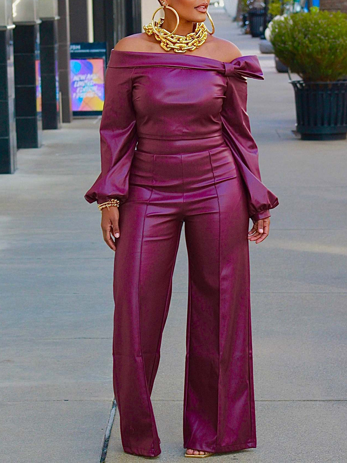 Off-Shoulder-Set aus PU-Leder