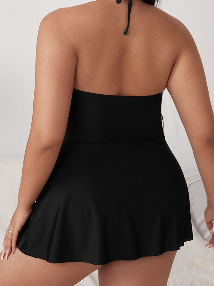 Plus Size Halter Chian Backless Swimsuit
