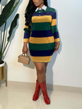 Minikleid mit Streifenmuster, Polokragen und 3/4-Ärmeln 