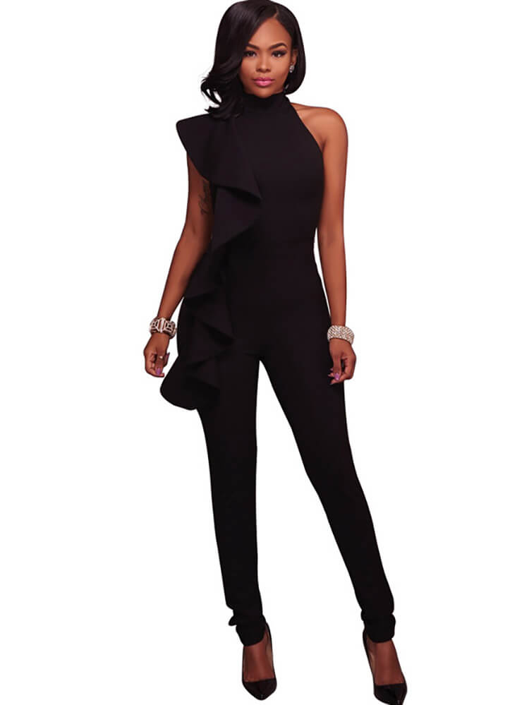 One Shoulder Sleeveless Ruffle Jumpsuit