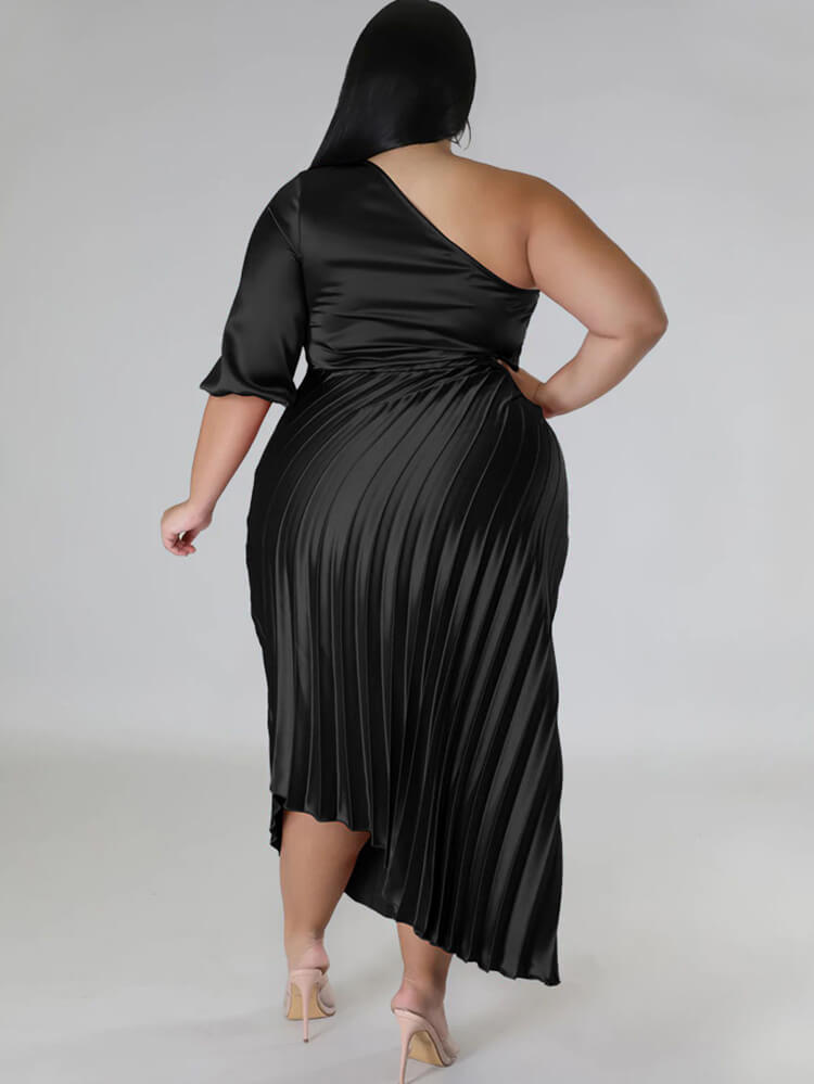 One Shoulder Lace Up Ruched Maxi Dress