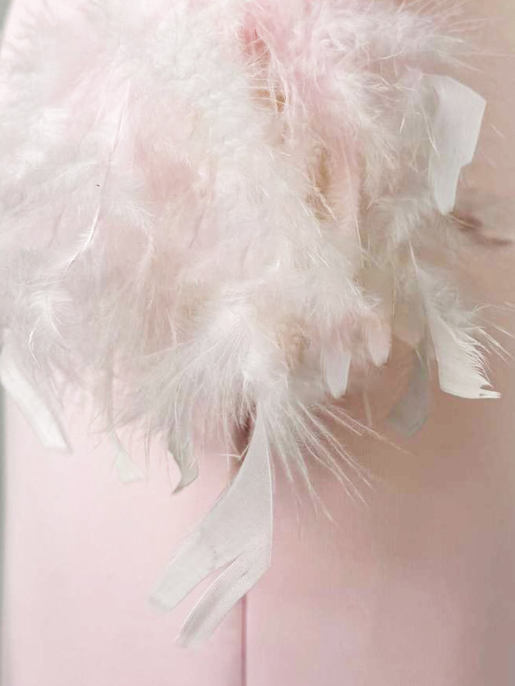 Square Neck Feather Midi Dress