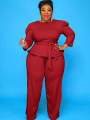Plus Size Peplum Top Wide Leg Pants