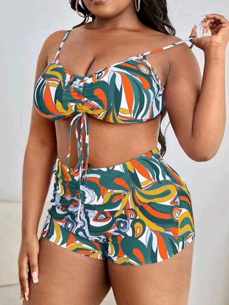 Plus Size Three Piece Floral Print Short Set