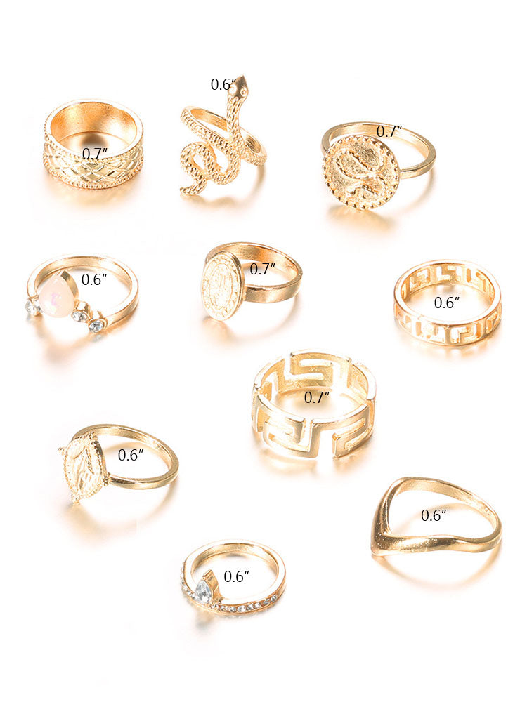 Ten Piece Snake Rhinestone Rings Set