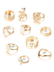 Ten Piece Snake Rhinestone Rings Set