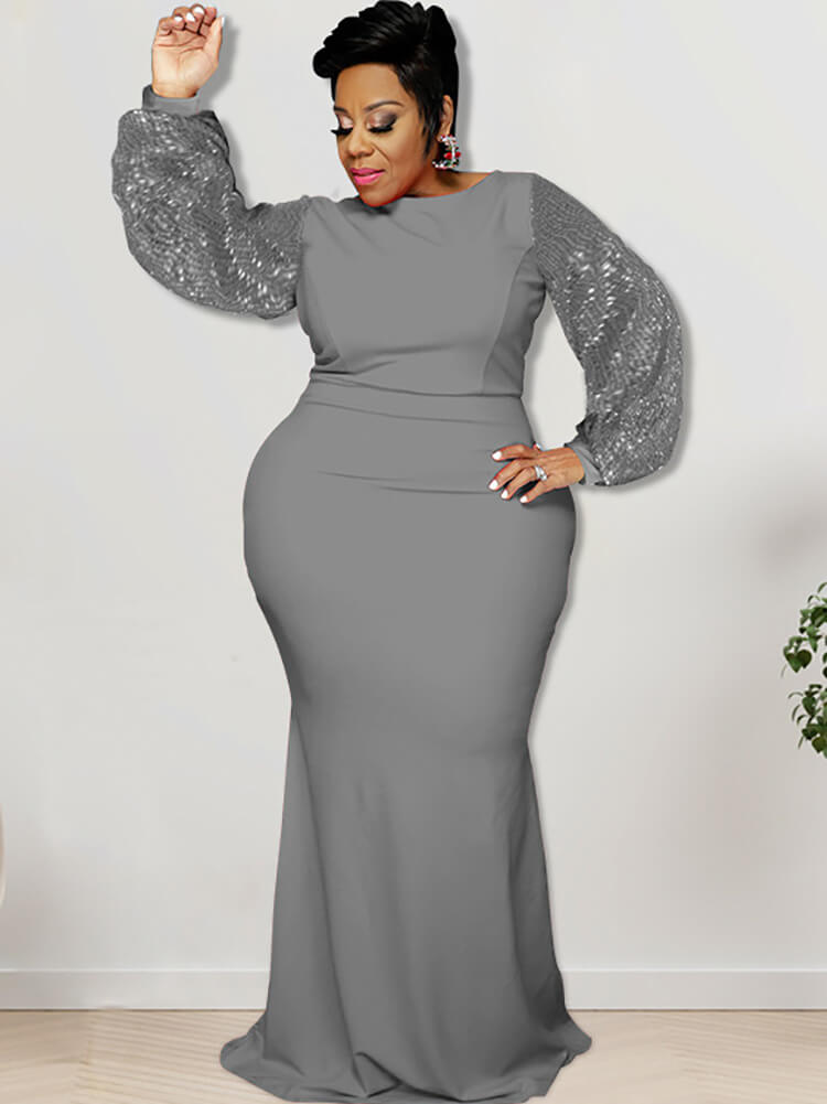 Glitter Long Sleeve Patchwork Maxi Dresses