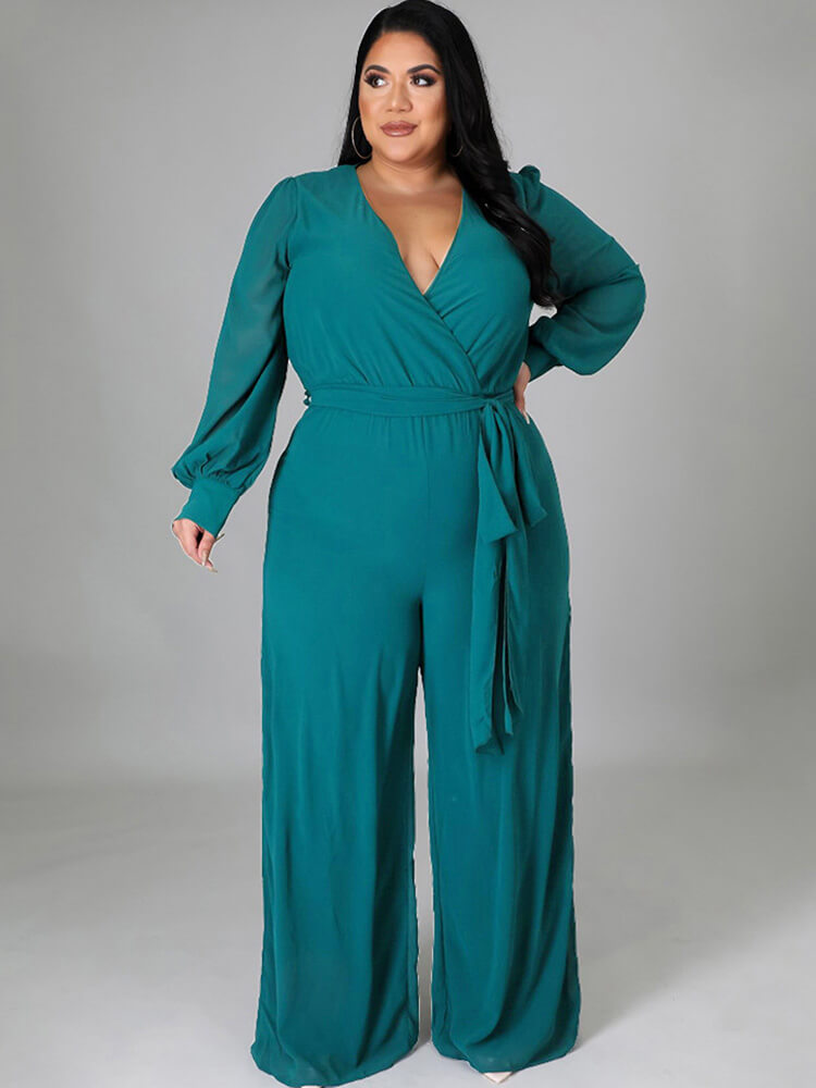 Long Sleeve Solid Bodycon Wide Leg Jumpsuit