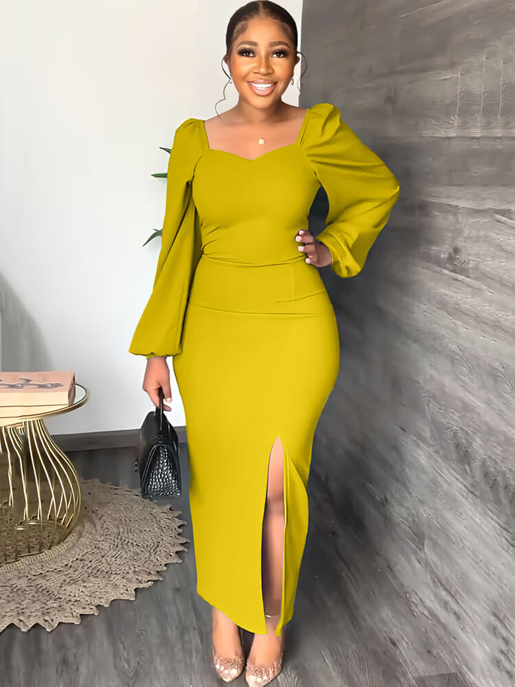 Chiffon Long Sleeve Bodycon Split Maxi Dress