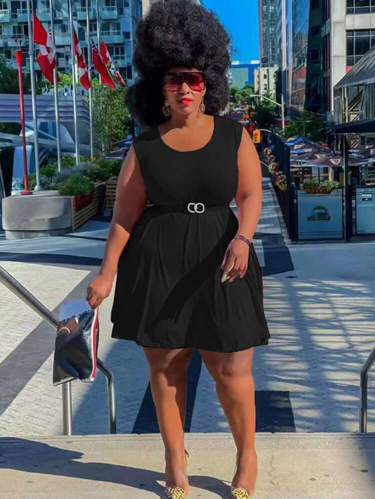 Sleeveless Round Neck Solid Mini Dress