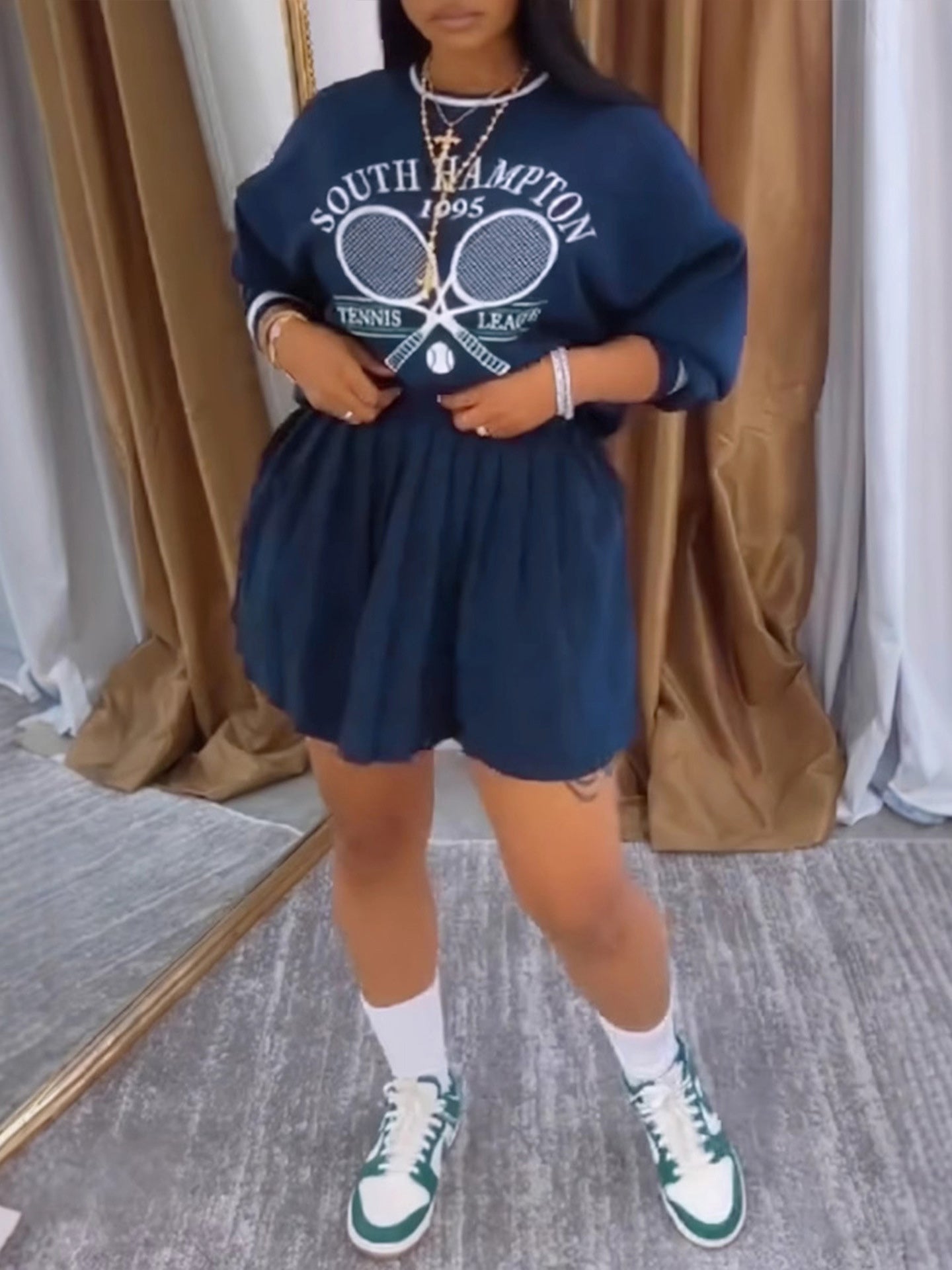 Printed Pullover Sweatshirt & Pleated Skirt Set