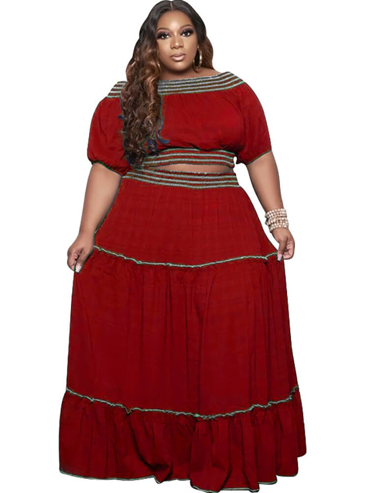 Two Piece Off Shoulder Crop Top Maxi Skirts