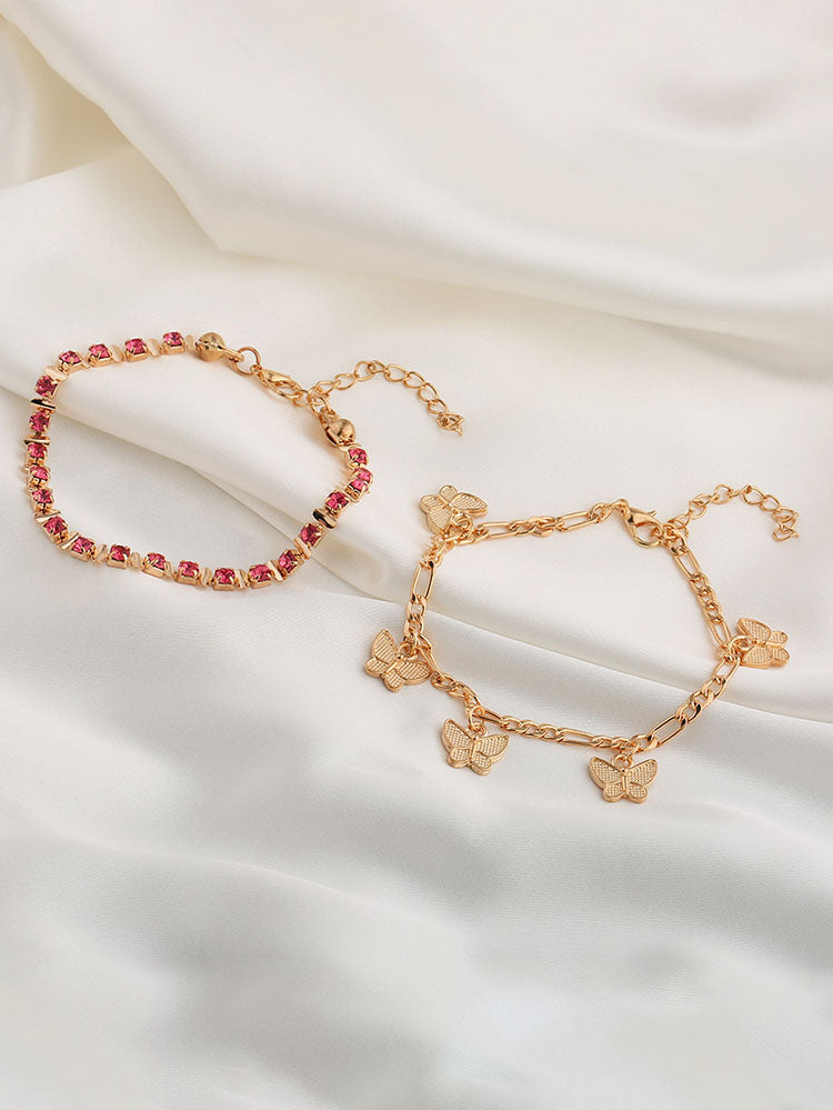 Double Layer Butterfly Pendant Tassel Anklets