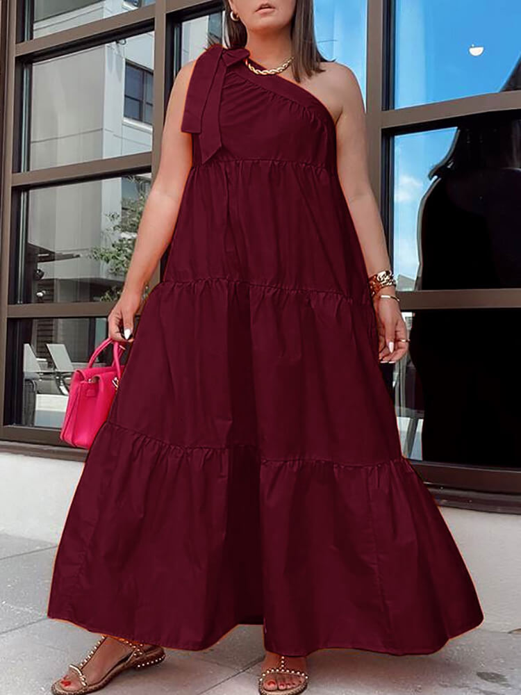 One Shoulder Sleeveless Swing Maxi Dress