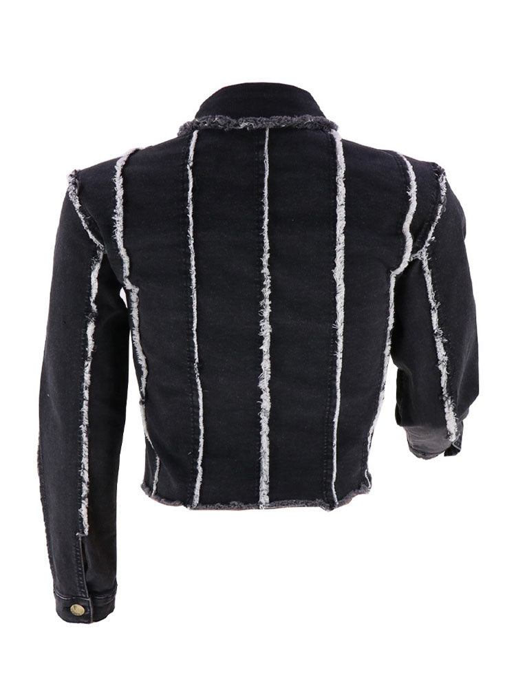 Denim Long Sleeves Button Ripped Jacket