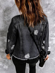 Denim Long Sleeve Ripped Bodycon Jacket