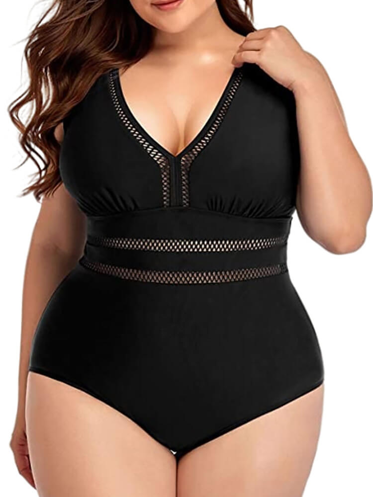 Plus Size One Piece Floral Hollow Out Swimsuit