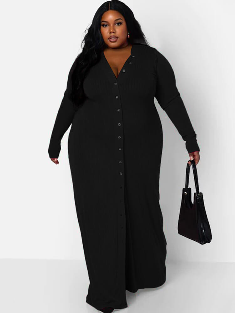 Long Sleeve Ribbed Solid Bodycon Maxi Dress