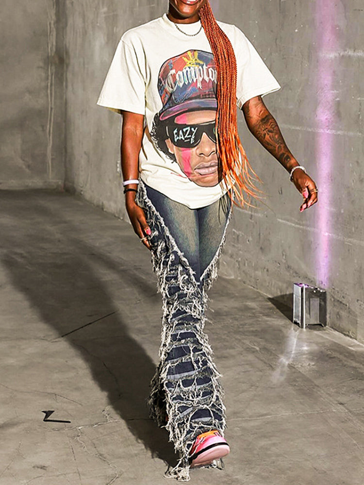 Plus Size Trendy Slimming Denim Wide Leg Pants