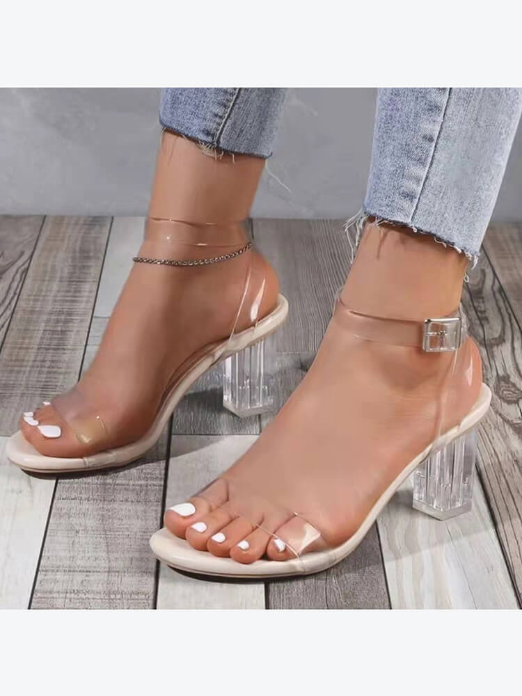 Chunky Block Transparent Strappy Open Toe Heel