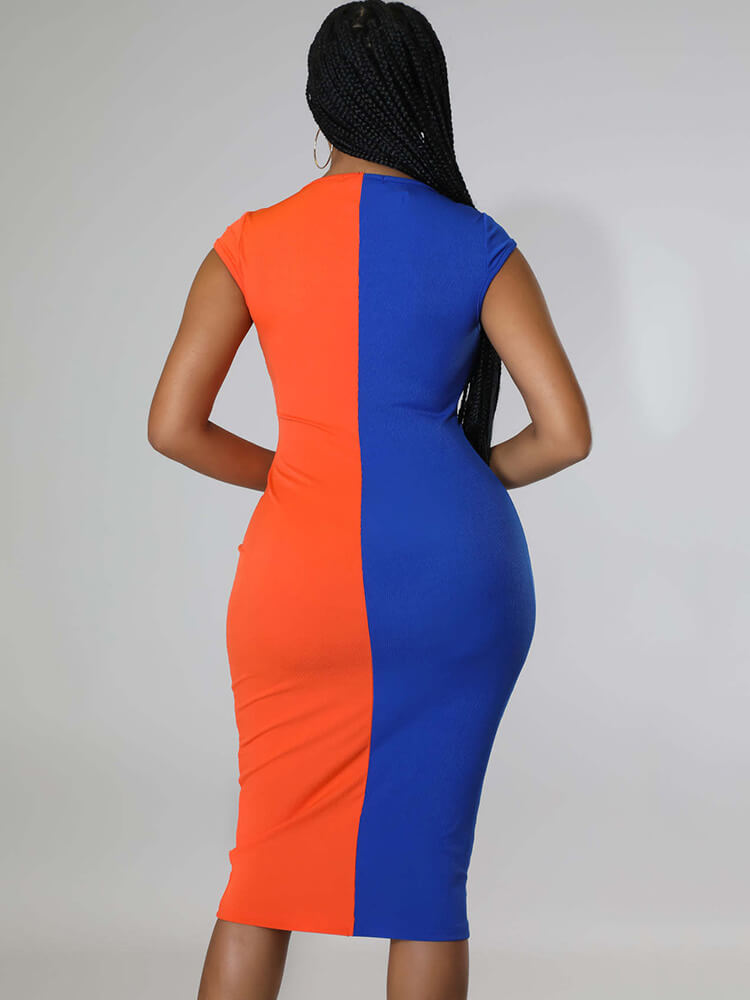 Sleeveless Color Block Bodycon Midi Dress