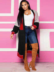 Long Sleeves Color Block Long Cardigan