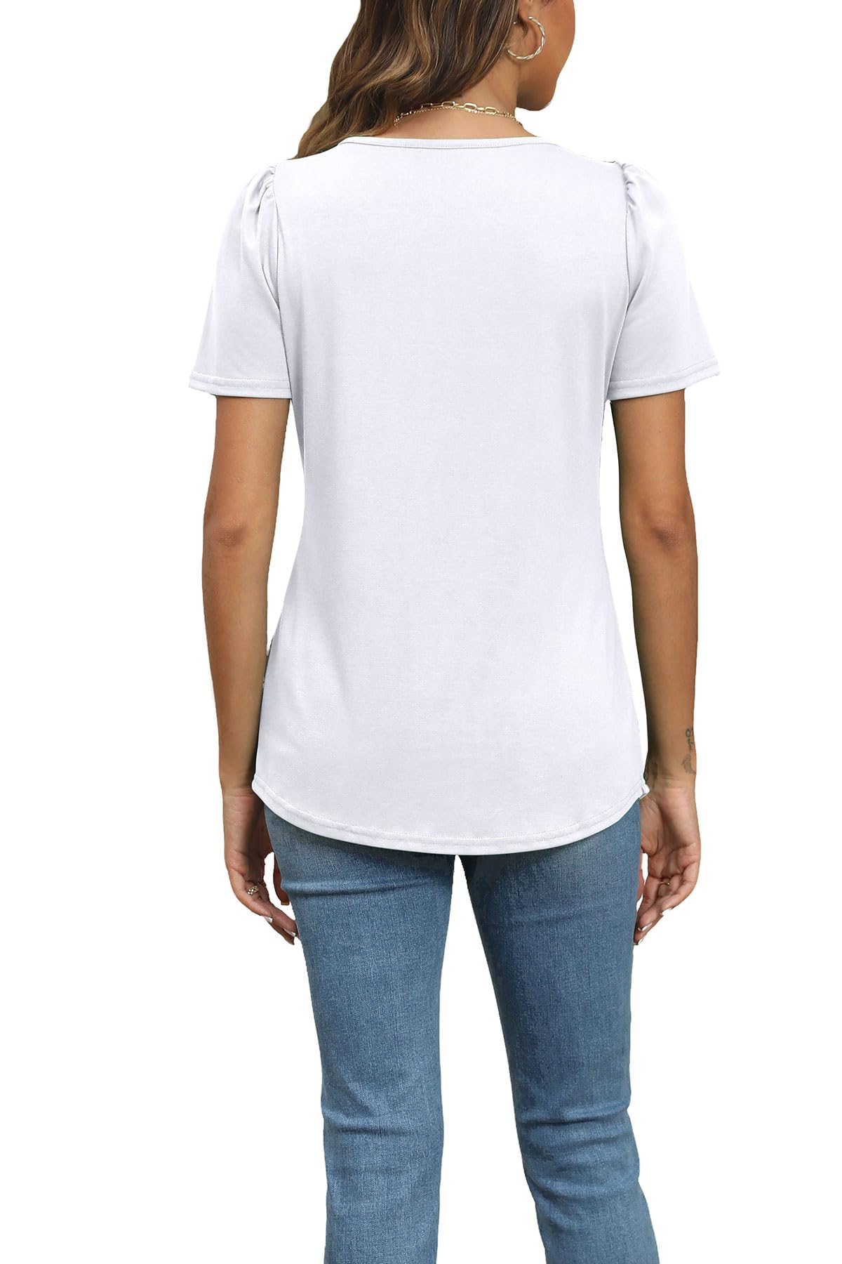 Short Sleeve Pleated Crew Neck Top
