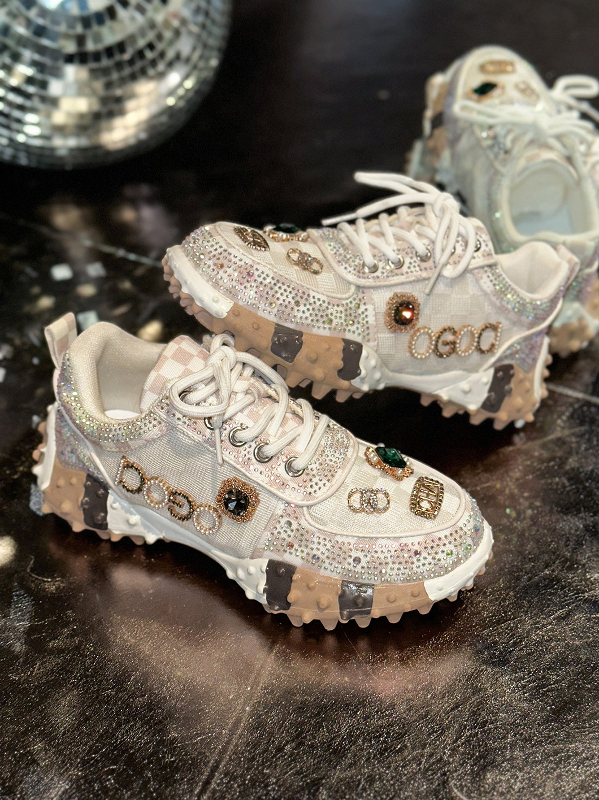 Rhinestone Mesh Chunky Sneakers